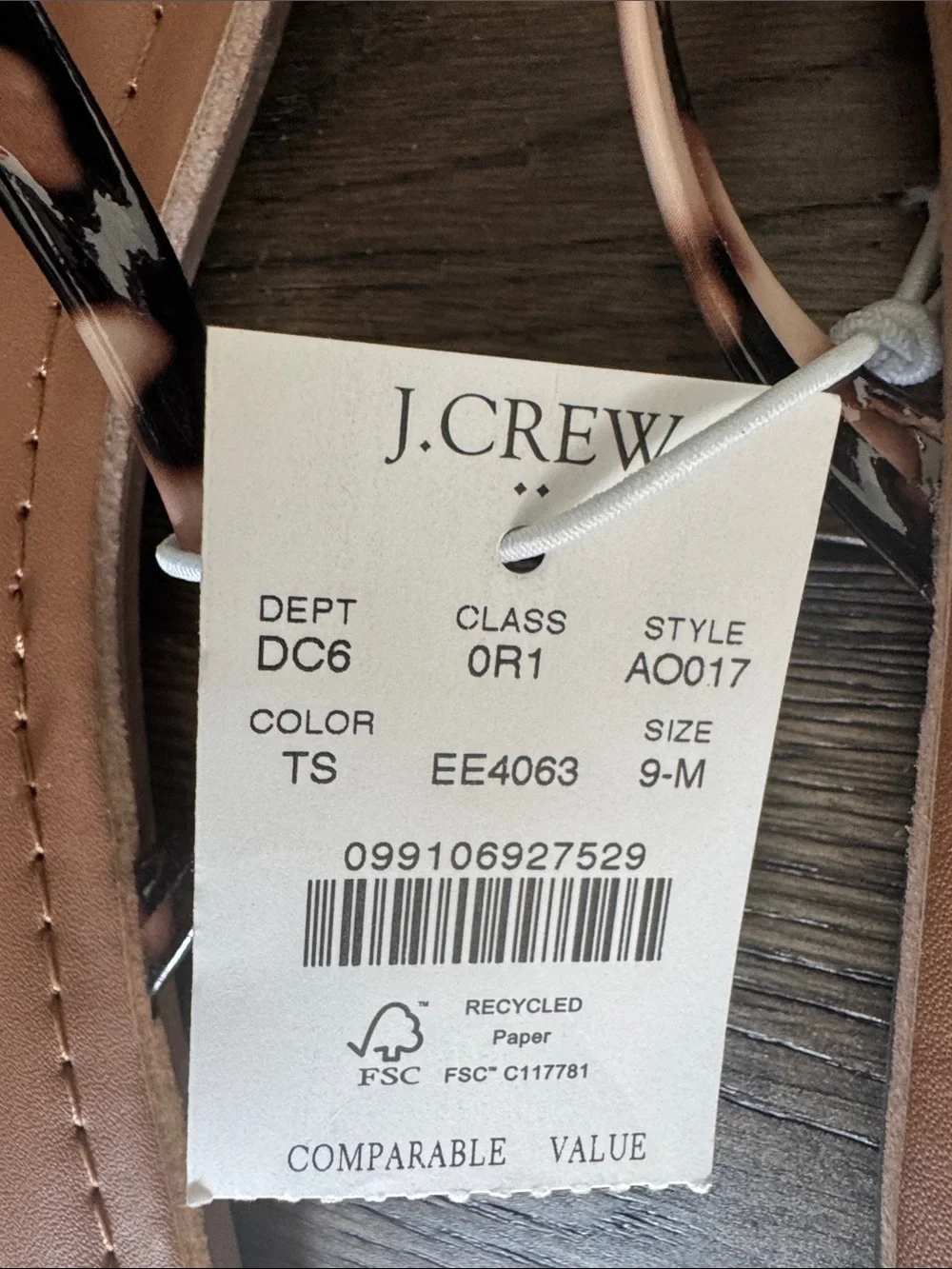 J. Crew Tan Footbed Sandals with Tortoiseshell-Strap Detail